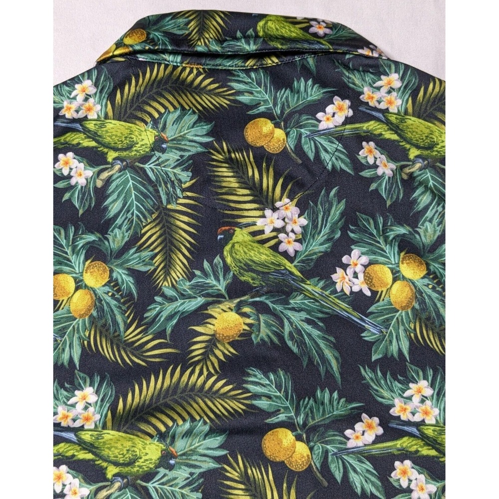 CHASE‎ 54 Men Large Cotton Stretch Green Floral Tropical Lemon Golf Polo - Picture 14 of 15